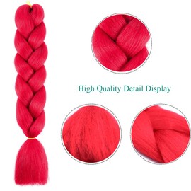 Jumbo Braiding Hair Extensions 5 Bundles Synthetic Hair Kanekalon Crochet Hair Box Braiding (Red)