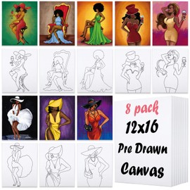 Nuberlic 8 Pack 12x16 Pre Drawn Canvas for Painting Sip and Paint Kit for Adults Kids Pre-Stretched Canvas Outline for Paint and Sip Kit Party Set Mother's Thanksgiving's Day Gift