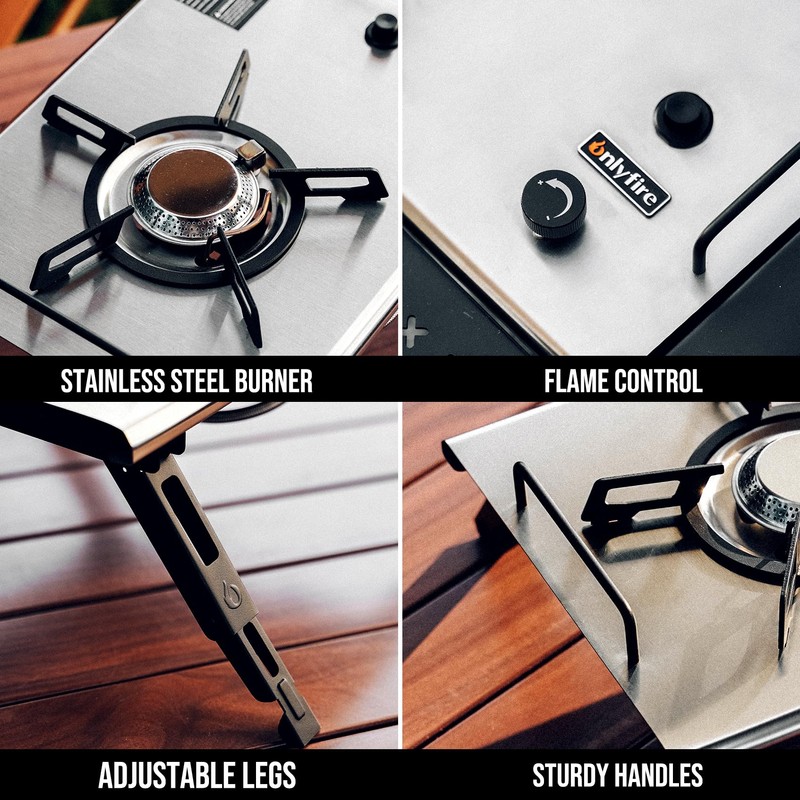 ONLYFIRE OUTDOOR LIVING Portable IGT Camping Stove with Foldable Legs,