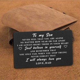 DEGASKEN To My Son Gifts Wallet Card from Dad, Encouragement Card Quotes for Son, Graduation Gifts, Deployment Gifts, Wedding Card, Birthday Christmas Presents