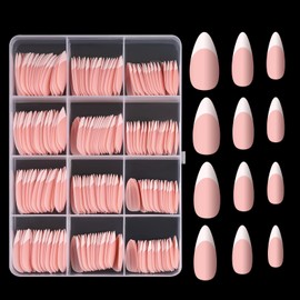 Arousar Matte False Nails, Almond Nail Tips, 240 Pieces, Medium Length, Skin Colour, Fake Nails, White Nail Tip for Sticking, French Acrylic Nail Tip, DIY Nail Art for Women