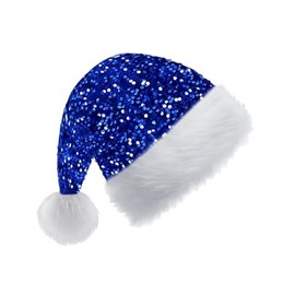Blue Santa Hat Sparkly Christmas Hats for Adults,Kids,Father Christmas Hat Santa Costume,Sequin Xmas Hat Plush Luxury Santa Claus Hat,Christmas Party Hat Cap for Men Women Xmas Holiday New Year