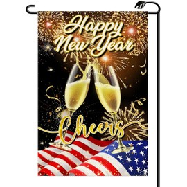Happy New Year Cheers Garden Flag 12x18 Inch Vertical Double Sided American Flag with Fireworks Champagne Winter Small Flags Outside Decoration For Yard XN03