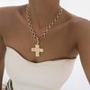 HETICA Gold-Plated Chunky Cross Necklace for Women Vintage Toggle Clasp