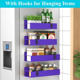 HuggieGems HuggieGems 4 Pack Magnetic Spice Storage Rack Organizer for Refrigerator and Oven, Purple Fridge Organizers and Storage