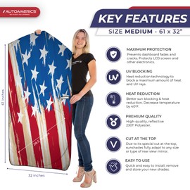 Autoamerics 1-Piece Windshield Sun Shade USA Art Flag - 1 American Design - Foldable Car Front Window Sunshade for Most Sedans SUV Truck - Blocks Max UV Rays and Keeps Your Vehicle Cool - Medium