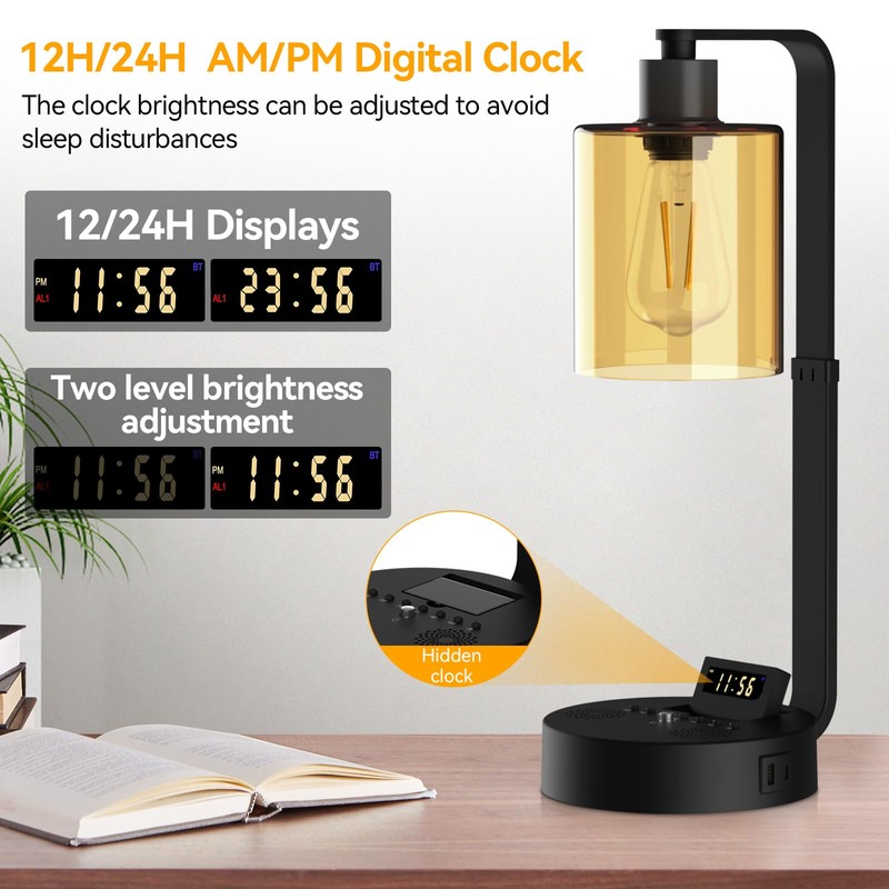 Aialun Industrial Table Lamp,Dimmable Bedside Lamps Nightstand for Bedroom USB