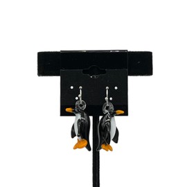 Lampworked Glass 3D Penguin Sterling Silver Dangle Earrings