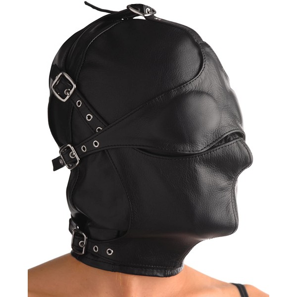 Strict Leather Asylum Leather Hood with Removable Blindfold and Muzzle, Small/Medium