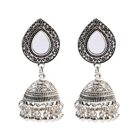 Silver Plated Jhumkas Indian Earrings for Women Silver Jhumka Bell Earrings (Silver)