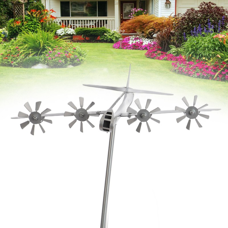 Aircraft Wind Sculpture Wind Powered Rotate Stainless Steel Airplane Windmill