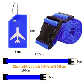 Luggage Strap Set with 4 Pieces Adjustable Luggage Strap Luggage Strap and 2 Pieces Luggage Tags, Blue