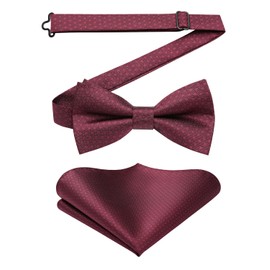 Enlision Burgundy Bow Tie for Men Pre-tied Bowtie and Pocket Square Set Dickie Bow Ties Handkerchief Wedding Adjustable Bowties with Gift Box