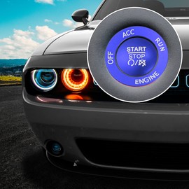 X AUTOHAUX Engine Start Stop Button Cover Kit One Click Push Start Button Trim Sticker for Dodge Charger Challenger Durango Aluminum Alloy Blue