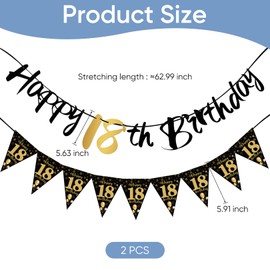 18th Birthday Decorations,Happy 18th Birthday Banners Black And Gold Party Decoration Eighteen Bday Banner Bunting Ceiling Topper Paper Backdrop Party Decs,for Boy Girls Men Women (Black Gold 18th)