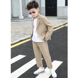 D.IIZOO Men's Formal Suit, 2-Piece Set, Stylish, Children's Clothing, Suit, Gentleman-Style, Junior, School Entrance Ceremony, Graduation Ceremony, 75-30.9 inches (120-180 cm), Khaki