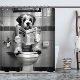 Focal20 Funny Dog Shower Curtains, Cool Dog Read Book Shower Curtain, Fun 72 x 84 Inch Pet Puppy Waterproof Shower Curtains with Metal Hooks for Bathroom Decor