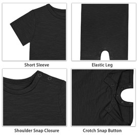 GUISBY Baby Short Sleeve Bodysuit Snap Crotch Closure Cotton Pajamas for Baby 3-Packs Green+Black+Grey 3-6 Months