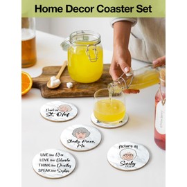 PWHINGN Funny Golden Girls Coasters for Drinks - Golden Girls Merchandise Coasters Set of 6 with Holder, Cork Coasters for Coffee Table, Golden Girls Gifts for Women Fans Housewarming Gifts
