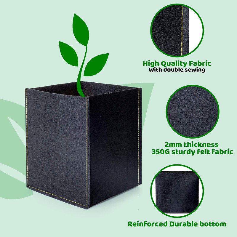 Growerz GrowPotz 7 Litre Square Grow Bags (Pack of 5)