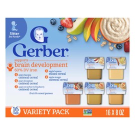 Gerber 2nd Foods Fruit & Cereal Puree Favorites Baby Food, Variety Pack, 4 oz Tubs (32 Pack)
