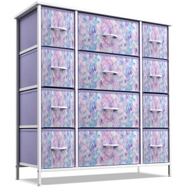 Sorbus Kids Dresser with 12 Drawers - Chest Organizer Unit with Steel Frame Wood Top & Handle, Fabric Bins for Clothes - Large Furniture for Bedroom Hallway Kids Room Nursery & Closet (Purple Tie-dye)