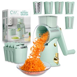 COOK WITH COLOR Rotary Cheese Grater with Handle - Counter Cheese Grater Suction Base with Hand Crank - 5 Blade Cheese Shredder - Easy to Use Manual Vegetable Chopper and Mandolin