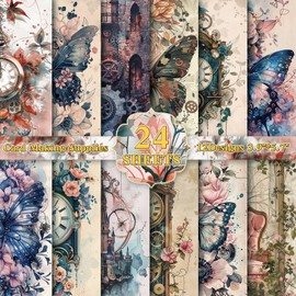 24Pcs Scrapbook Paper Premium Specialty Paper 10cm*14.5cm Craft Paper Folded Flat for DIY Background Card Making Scrapbook Photo Album Decor (Retro Style)