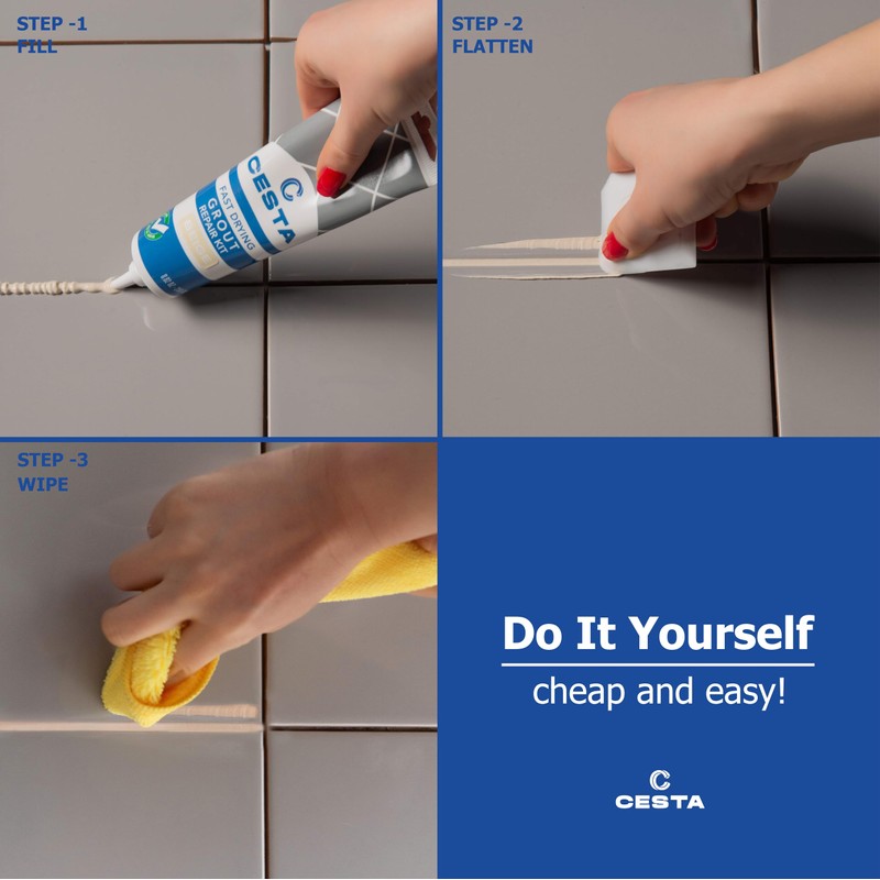 Cesta Tile Grout Repair Kit – Squeeze Tube, Fast Drying,