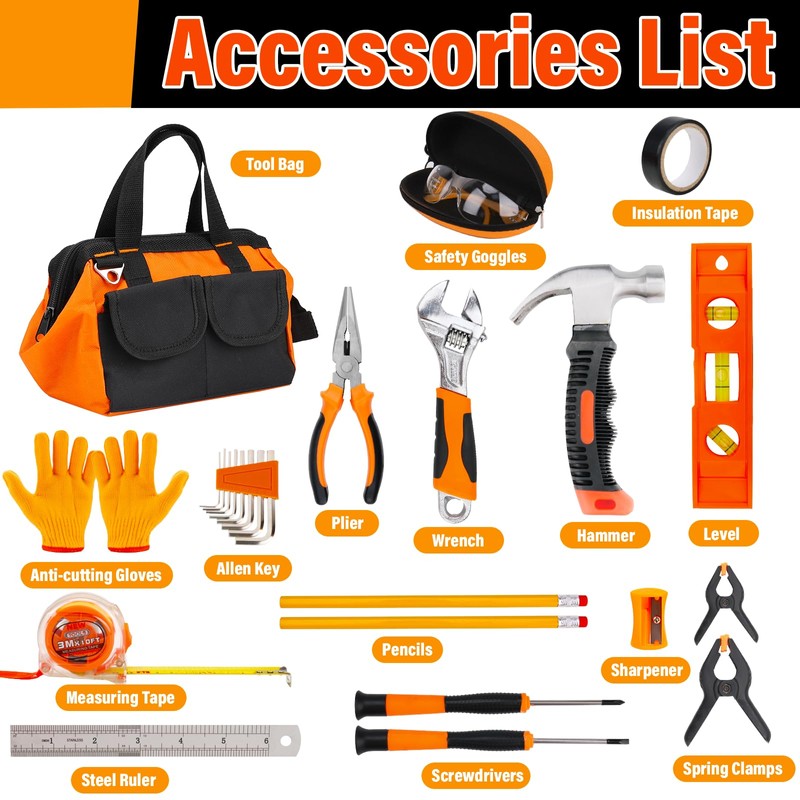 Basytodio 27-Piece Kids Tool Set Real with Storage Tool Bag