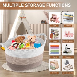 Cotton Rope Storage Basket, Rectangle Woven Baskets with Handles for Shelves, Home Organizer Storage Bins Cubes, Toy Laundry Towel Basket for Living Room Bathroom, 15x10x9.5 Inches, Pack of 3