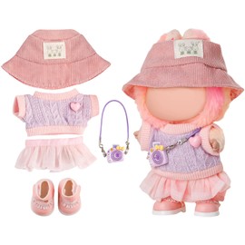 Doll Clothes Doll Outfits Set for 17CM Dolls, Mini Cute Pink Clothing Accessories Suit for 1st/2nd/3rd Gen Plush Toys, Hat, Shoes, Camera, Sweater, Lace Skirt, No Dolls