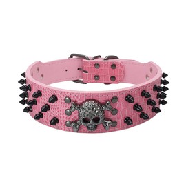 Pimaodog Collar de perro con tachuelas, collar de cuero para perro de 2 pulgadas para perros medianos y grandes, Pit Bull Mastiff Bully Boxer (S:15-18 pulgadas, rosa-3)