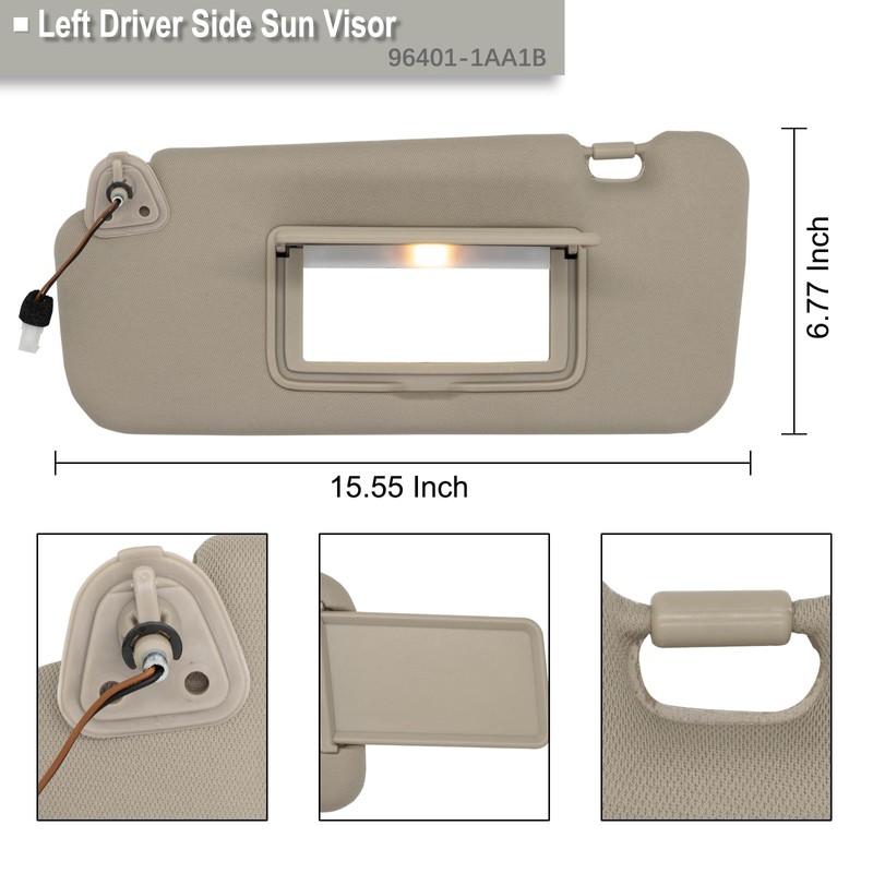 NHILES Left Driver Side Sun Visor Fits for Nissan Murano