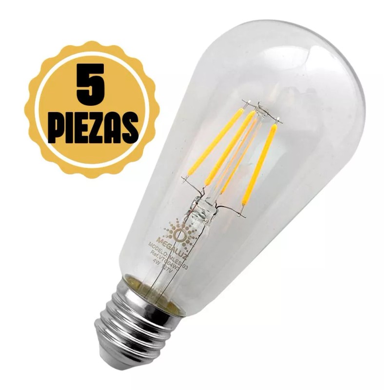 Megaluz 5 Focos Vintage 4w Ahorrador Luz Led Calida Edison