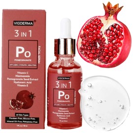 VIGDERMA Pomegranate Natural Face Serum - Antioxidant-Rich Formula with Niacinamide, Vitamin C 15% & E and Hyaluronic Acid for Anti Aging Face, Fine Lines & Dark Spots. 1Fl Oz