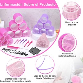 Tubos para Cabello, Juego de 35 Rulos para Cabello, 3 tamaños Rodillos de Plástico para el Cabello con Velcro , Rodillos de Pelo de Autoagarre Portátiles con clips, Rizadores de Cabello Grandes para Largo,Medio y Corto