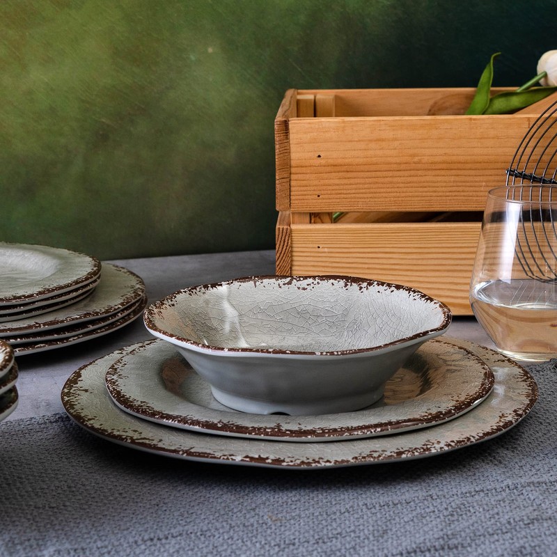 LEHAHA Farmhouse Melamine Dishes Dinnerware Set, 12 Piece Rustic Plates