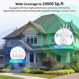 WiFi Extender Signal Booster, 2025 WiFi Extender AC1200Mbps Dual Band (5.8GHz/2.4GHz), WiFi Booster with Ethernet Port for Home Covers up to 10000 Sq.ft, Compatible with More Devices