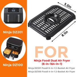 Air Fryer Grill Pan for Ninja Air Fryers, 2 Packs Replacement Air Fryer Crisper Plate Grill Plate Tray Accessories with Rubber Bumpers for Ninja Foodi DZ090 DZ201 DZ100 Air Fryer, Dishwasher Safe