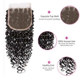 Selina Water Wave Closure Lace Closure 4x4 Lace Closure Human Hair Closure Curly 100% Unprocessed Human Hair Free Part Closure Swiss Lace Closure Natural Black Color (14Inch, Water Curly)