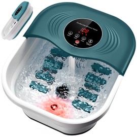 Foot Spa Bath Massager with Heat, Bubbles, Vibration, 16 Removeable Roller (not Motorized), Pedicure Foot Spa with 95-118℉ Temperature Control and Material Box for Feet at Home