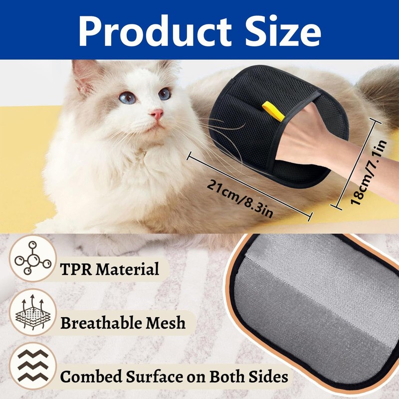 3Pcs Cat Grooming Glove, Static Removal Gloves Pet Hair, Dog