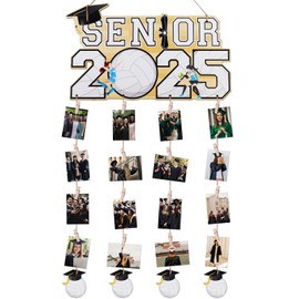 Fangleland 2025 Volleyball Graduation Photo Hanging Display, Senior 2025 Wood Picture Holder With Clips Graduate Ceremony Party Supplies