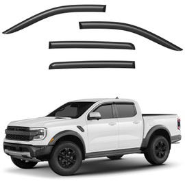 Window Deflectors Smoke Tinted Tape-On Side Window Vent Visor Deflectors Rain Guards Compatible with Ford Ranger 2024-2026 SuperCrew - 4pcs. GW0801
