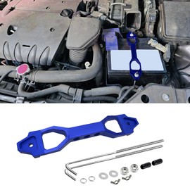 PACLVIO Heavy Duty Battery Hold Down Sets, Battery Bracket Mount, Billet Aluminum Battery Tie Down Bracket with Stainless Steel J bolts, Car Accessories Battery Hold Down Bracket for Vehicles (Blue)