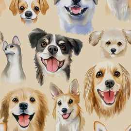 BOKEBEVE Beige Dogs Wallpaper Peel Stick Animal Contact Paper Boho Wall Paper Removable Renter Friendly Wall Decor for Cabinet Shelf Liner Labrador Golden Retriever 17.5 x 118In