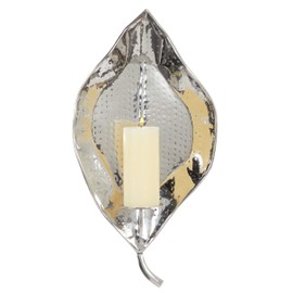 Deco 79 Stainless Steel Metal Single Candle Wall Sconce, 12" x 5" x 21", Silver