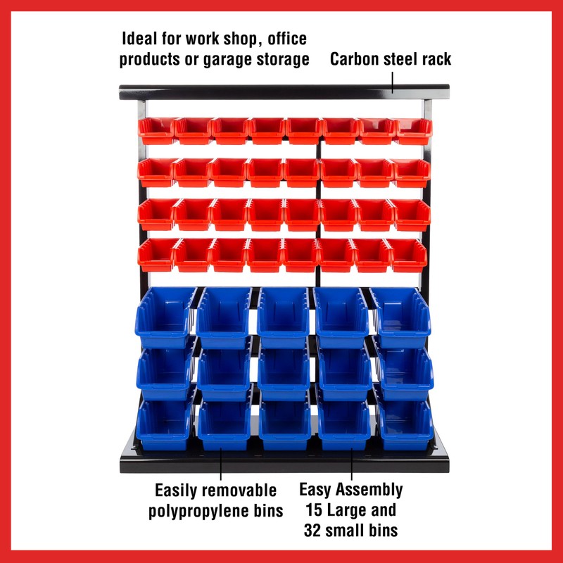 47-Bin Garage Organization Rack (15 Large, 32 Small) - Tabletop