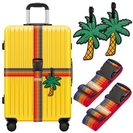 Luggage Straps for Suitcases TSA Approved with 2 Tags Set, Travel Luggage Identifiers for Suitcase 4Pack, 2 Rainbow Luggage Belts & 2 Silicone Tags